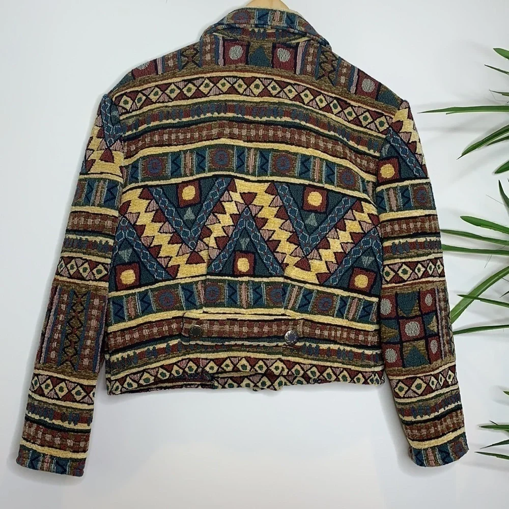 To Die For || 100% Cotton Vintage Cropped Woven Tapestry Southwestern Jacket S
